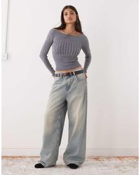 Collusion - Knitted Off Shoulder Washed Long Sleeve Top - Lyst