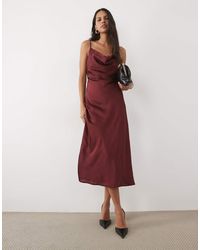 New Look - Lace Insert Satin Cowl Neck Midi Dress - Lyst