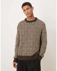 SELECTED - Wool Blend Knitted Jumper With Geo Print - Lyst