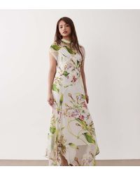 ASOS - Asos Design Petite High Neck Hanky Hem Chiffon Maxi Dress - Lyst