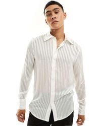 ASOS - Camicia Vestibilità Classica Bianca Trasparente A Righe Con Colletto Anni '70 - Lyst