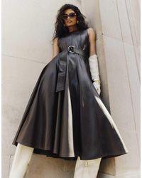 River Island - Faux Leather Belted Midi Dress - Lyst