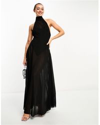 ASOS - Sheer Halter Maxi Dress With Godet Seamed Skirt - Lyst