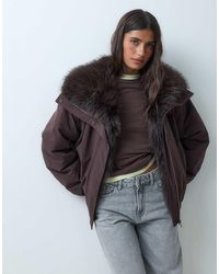 ASOS - Waterfall Bomber Jacket With Chocolate Faux-fur Trim - Lyst