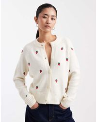 Threadbare - Cárdigan Con Bordado Integral De Fresas Y Pespuntes En Contraste De -Blanco - Lyst