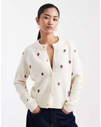 Threadbare - Cardigan Écru Con Cuciture A Contrasto E Fagole Ricamate - Lyst