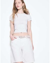 Stradivarius - Bermuda Di Jeans Bianchi Con Cintura - Lyst