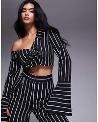 ASOS - Camicia Taglio Corto Nera E Bianca A Righe Con Spalle Scoperte - Lyst