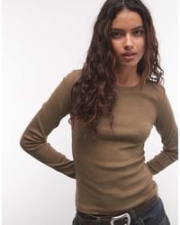Monki - Ribbed Long Sleeve Top - Lyst