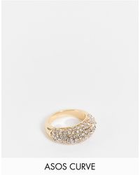 ASOS Asos Design Curve Domed Ring With Clear Crystals - Metallic