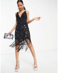 ASOS - Sequin Cutwork Cami Midi Dress With Fringe - Lyst