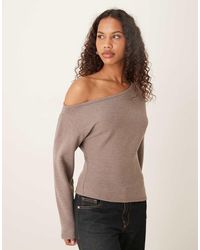 ASOS - Supersoft Off Shoulder Corset Waist Long Sleeve Top - Lyst