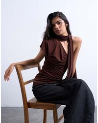 TOPSHOP - Ruched Scarf Detail Asymmetric Hem Top - Lyst
