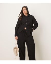 ASOS - Pantalones Negros Sin Cierres De Tejido Efecto Lino De Curve (Parte De Un Conjunto) - Lyst