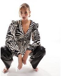 New Look - – langärmlige bluse mit zebraprint und rüschen - Lyst