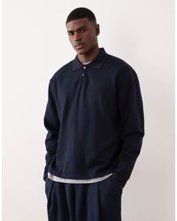 ASOS - Relaxed Button Up Polo Sweatshirt With Ribbed Collar - Lyst