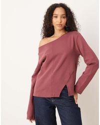 ASOS - T-Shirt Met Lange Mouwen, Interlocknaad Aan De Voorkant En Blote Schouders - Lyst