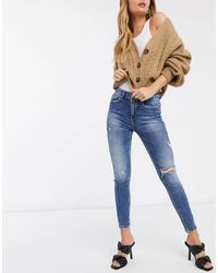 Stradivarius Skinny Jeans Met Hoge Taille En Medium Wassing - Blauw