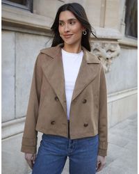 Threadbare - Suedette Cropped Trench Coat - Lyst