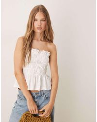 ASOS - Shirred Bandeau Top With Broderie Trim - Lyst