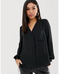 ASOS Long Sleeve Blouse With Pocket Detail - Black