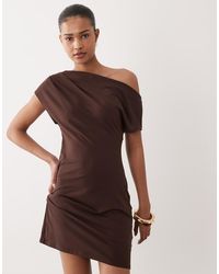 SNDY'S - Ruched Detail Asymmetric Shoulder Mini Dress - Lyst