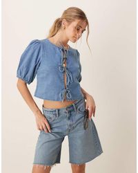 ASOS - Soft Denim Top With Tie Front Detail - Lyst