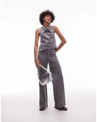 Mango - Straight Leg Bengaline Trousers With Hoop Detail Belted Waist Co-ord - Lyst