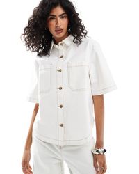 ASOS - Chemise manches courtes d'ensemble à coutures contrastées - blanc cassé - Lyst