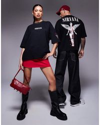 ASOS - Uniseks Oversized Recht T-Shirt Met Gelicenseerde Nirvana-Prints - Lyst