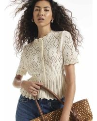 River Island - Crochet Knit Style Peplum Hem Polo Top - Lyst