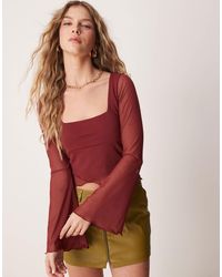 ASOS - Mesh Angel Sleeve Top With Lettuce Hem Detail - Lyst