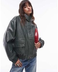 TOPSHOP - Faux Leather Oversized Bomber Jacket - Lyst