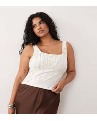 ASOS - Asos Design Curve Eyelet Milkmaid Top With Gathered Bust - Lyst