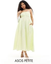 ASOS - Asos design petite - robe d'été longue avec buste froncé et bretelles réglables - citron - Lyst