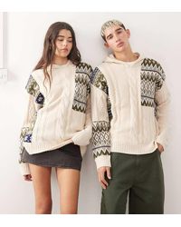 Collusion - Gebreide Hoodie Met Gesplitst Fair Isle-Motief En Kabels - Lyst