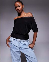 ASOS - Lace Trim Asymmetric Off Shoulder Top With Cinch Waist Detail - Lyst