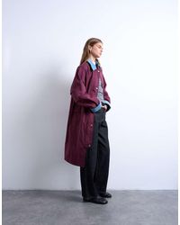 TOPSHOP - Camicia Giacca Taglio Lungo Bordeaux Con Colletto A Contrasto - Lyst