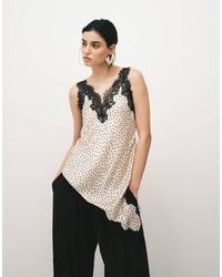 Mango - Asymmetric Satin Longline Cami Top With Lace Trim - Lyst