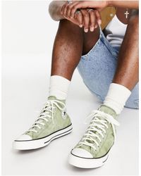 Hi Washed Canvas Trainers in Khaki 