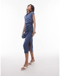 Mango - Cap Sleeve Midi Dress With Ruched Side - Lyst