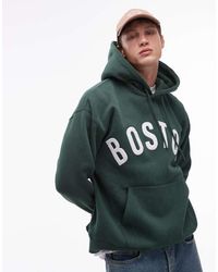 TOPMAN - Felpa Oversize Con Cappuccio Slavato Con Ricamo "Boston" - Lyst