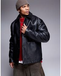 ASOS - Veste style worker oversize en imitation cuir avec doublure en imitation peau - Lyst