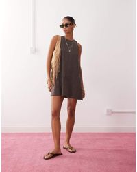 Monki - Sleeveless A Line Mini Dress With Frayed Edge - Lyst