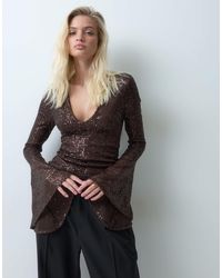 ASOS - V Front Angel Sleeve Sequin Top - Lyst