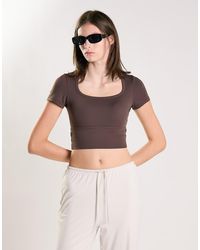 agon® - Square Neck Short Sleeve Crop Top - Lyst
