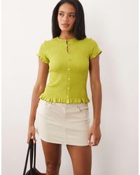 ASOS - Cotton Shirred Button Down Short Sleeve Top - Lyst
