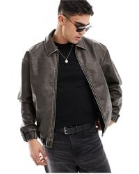 ASOS - Oversized Distressed Faux Leather Bomber Jacket - Lyst