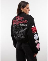 TRUE RELIGION - Embriodered Logo Relaxed Fit Hooded Varisty Bomber Jacket With Hood - Lyst