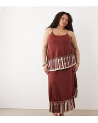 ASOS - Asos Design Curve Double Tier Layered Two Tone Fringe Satin Cami Maxi Dress - Lyst